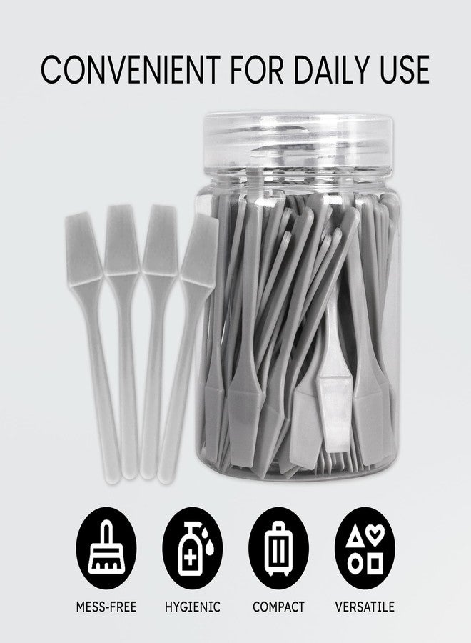 PANA 100pcs Brand Cosmetic Make Up Disposable Plastic 2.5" Spatulas Skin Care Facial Cream Mask Spatula (100 Pieces in a Container) (GRAY) - Image 2